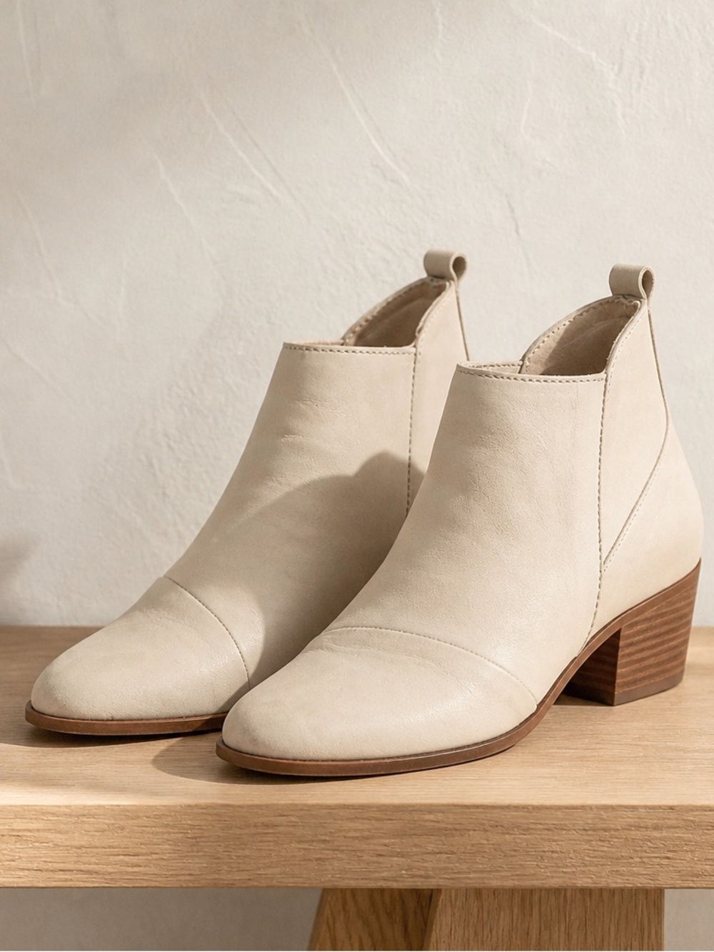 TOMS Women’s Cream Ankle Booties - Chic Low Block Heel Size 8